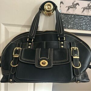 COACH Black Leather Handbag with Gold Accents 16X10.5